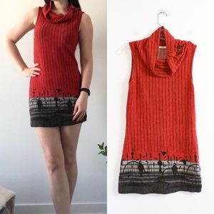 Anthropologie Red and Gray Mini Dress